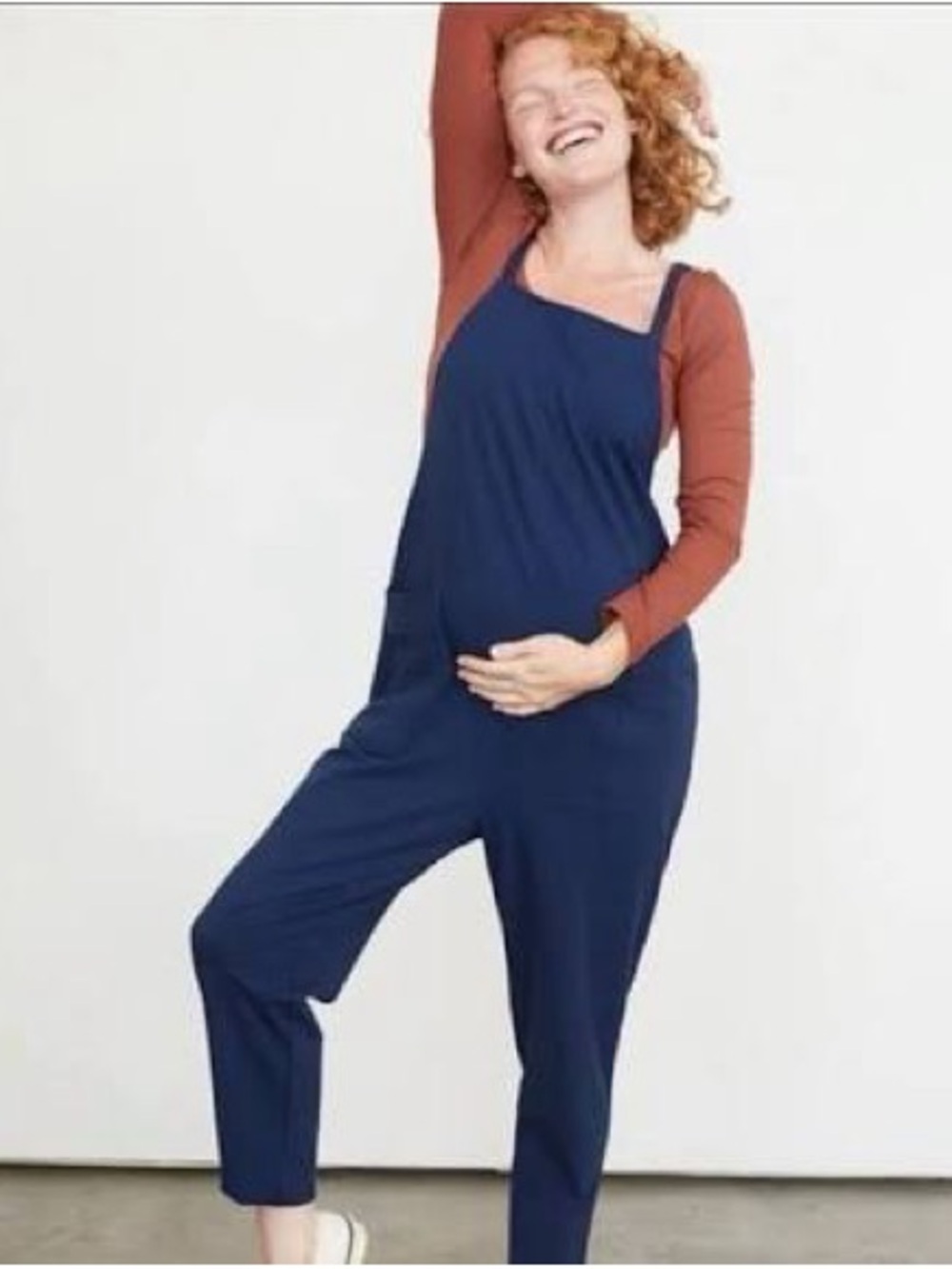 Storq Anytime Overalls Women's Navy Blue Maternity Jumpsuit w Pockets - Size 2